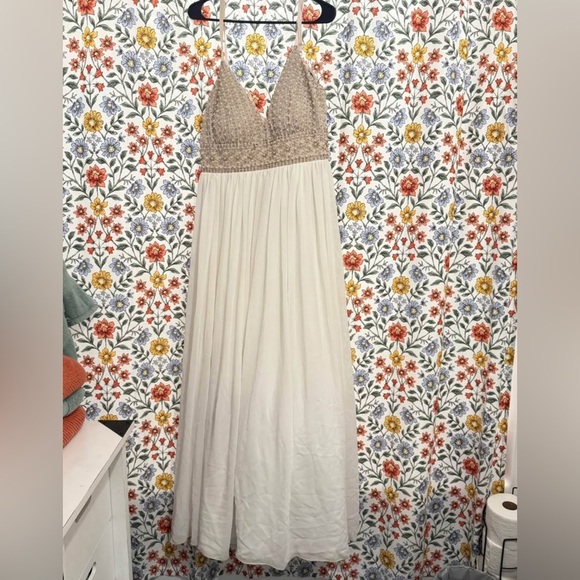 Cream and Rose Gold Sequin Wedding Dress - Picture 1 of 6